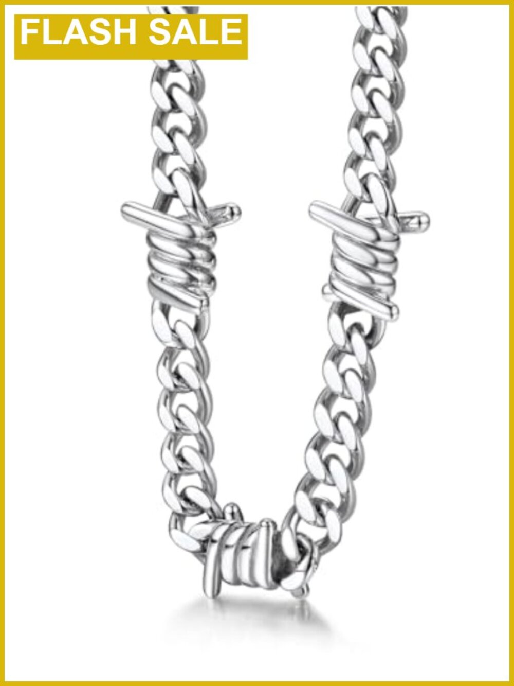 Stainless Steel Barbed Wire Cuban Link Chain Necklace 7mm 18in
